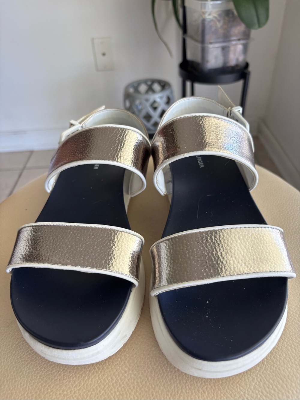 Tommy Hilfiger Metallic Gold Double-Strap Sandals